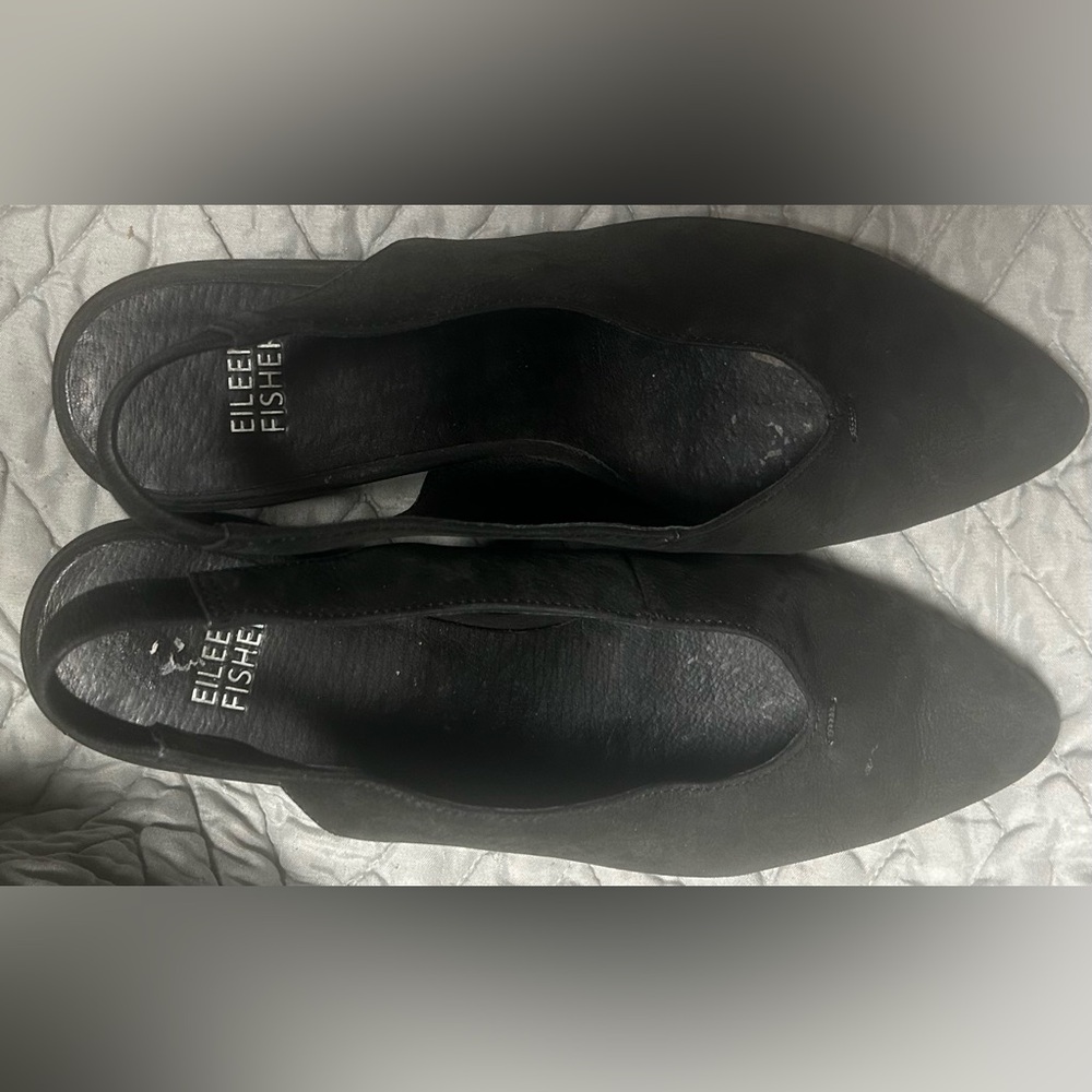 Eileen Fisher Wedge Slingback Shoes Black Nubuck Leather Women’s Sz 7